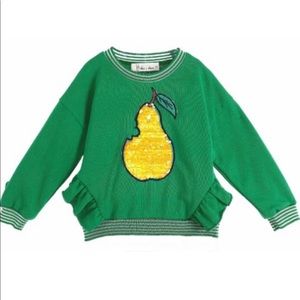 Green Pear Sequin Sweater W/ Elastic Ruffle Jogger